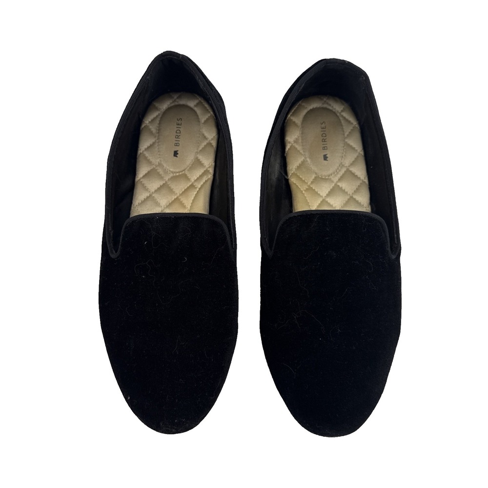 Birdies Starling Loafer Women 10 Black Velvet Smoking Slipper Flats